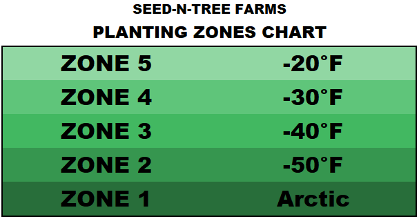 Planting Zone Chart A chart that sorts numbered planting zones by their minimum degrees in Fahrenheit